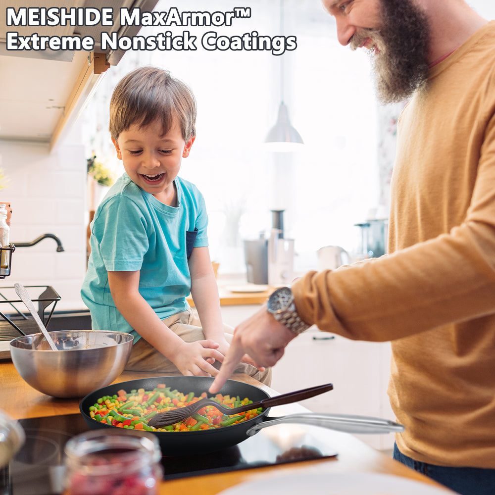 MEISHIDE 12" Frying Pan - Nonstick, Stainless Steel, Compatible with All Stovetops & Induction