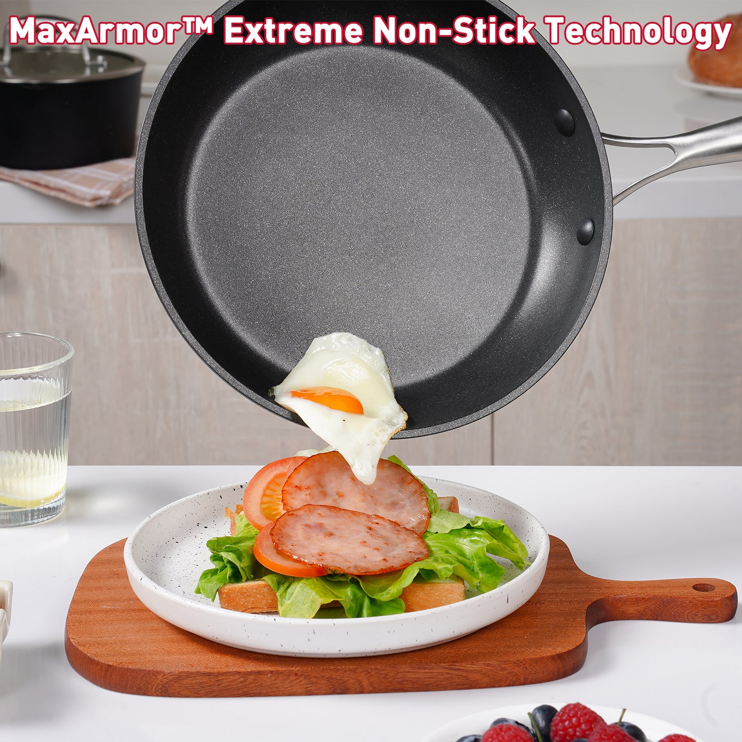 MEISHIDE 12" Frying Pan - Nonstick, Stainless Steel, Compatible with All Stovetops & Induction